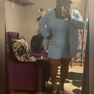 11. Express Short Suit 3 Piece Bodysuit Short Blazer XL BLUE